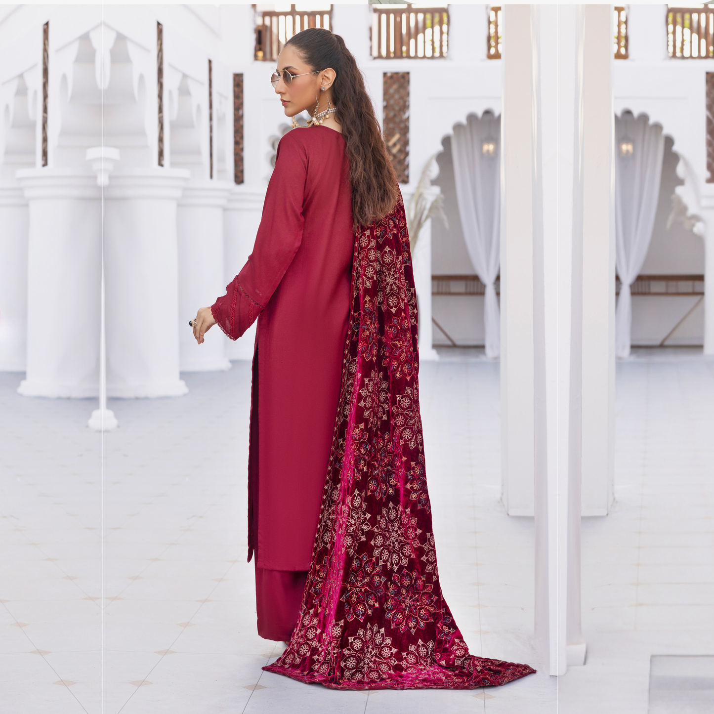 Dhanak Dress Heavily Embroidered Velvet Shawl 3 Pc Ready-to-wear by SIMRANS