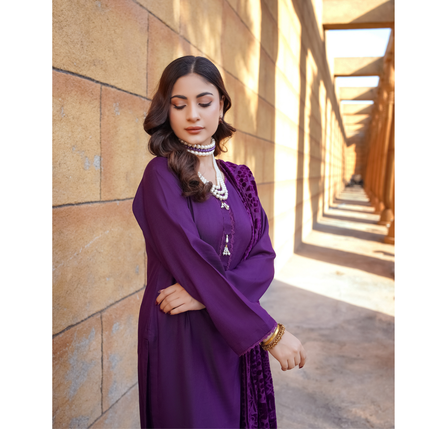 3 Pc Dhanak Dress with Palachi Shawl | Ready-to-wear | Winter Collection |RD