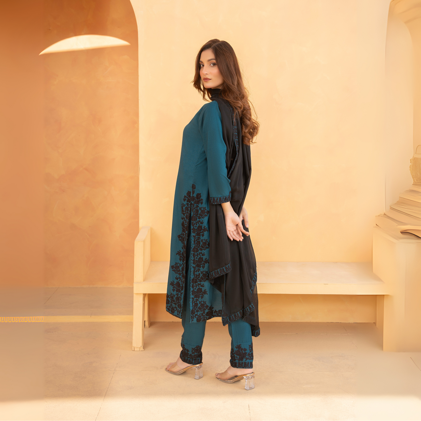 UA-44 Embroidered Dhanak with Chiffon Duppata Pc Dress | Ready to wear | UMNAA