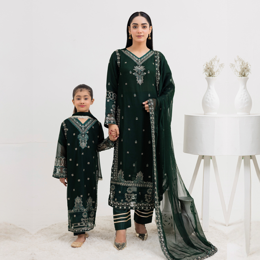 UMRZ-41 3 Pc Luxury mother daughter Embroidered Chiffon Collection-Rangz