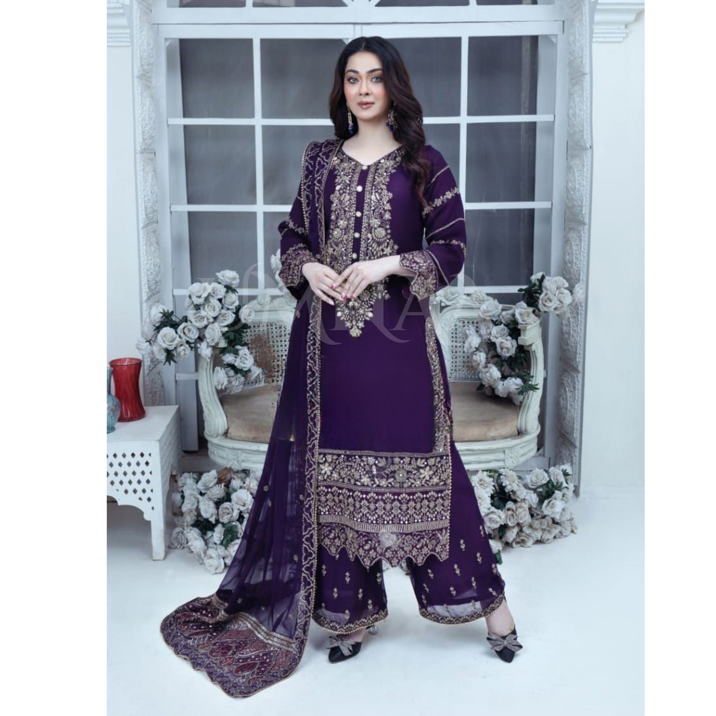 UA-59 3 Pc Luxury mother daughter Embroidered Chiffon Collection- Umnaa