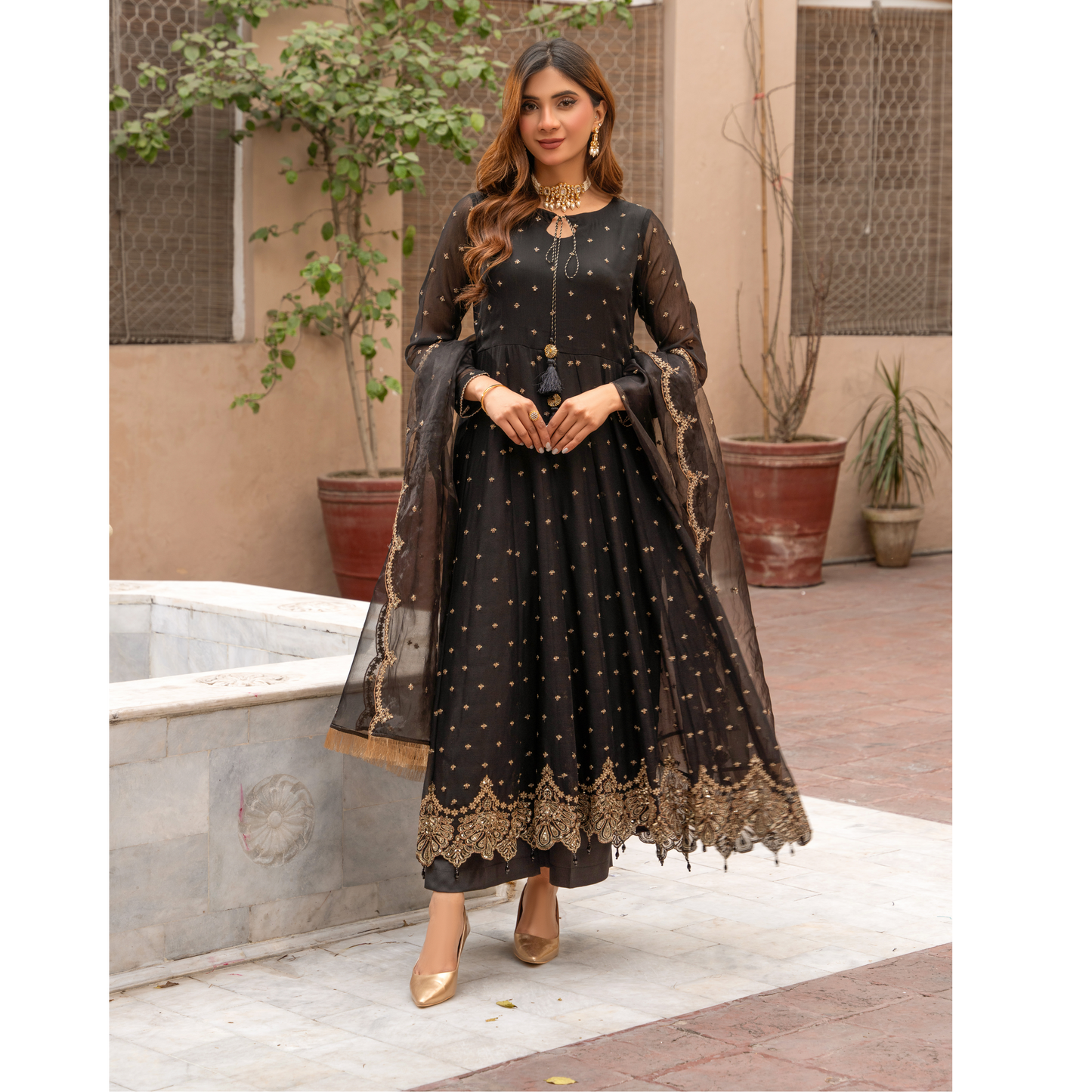 U-72 3 Pc Embroidered Chiffon long frock collection-UMNAA