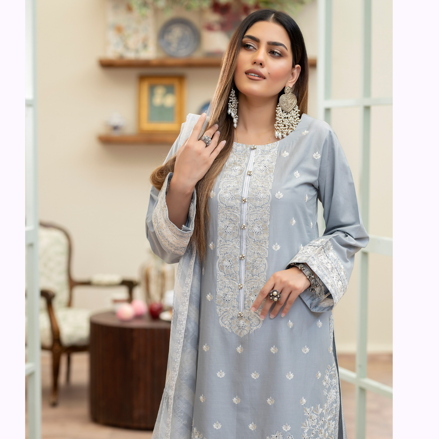 KC-1455 Embroidered Cotton Collection Ready to Wear 3 Pc - Karma Collection