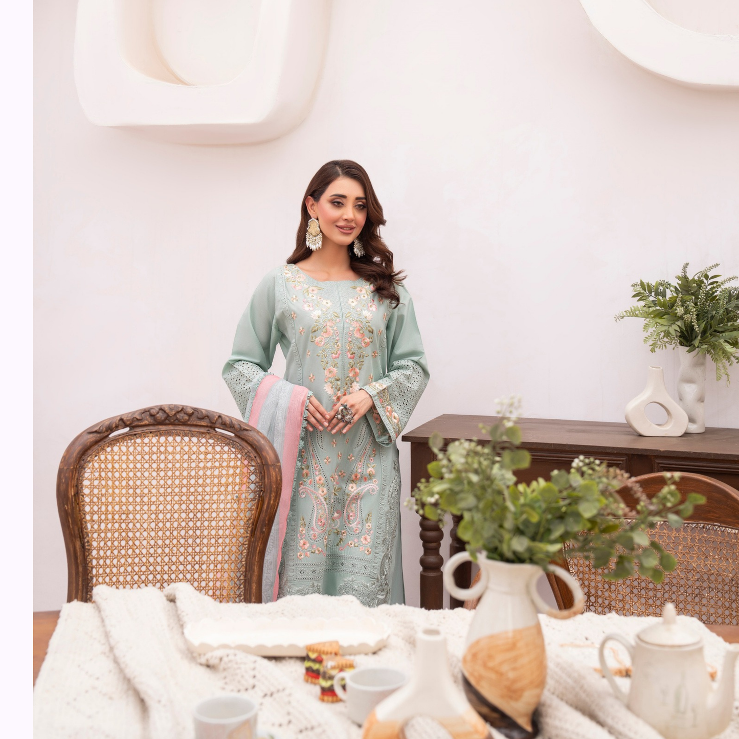KC-1482 Embroidered Luxury Chikankari Cambric Cotton Collection | Ready to Wear | Karma Collection