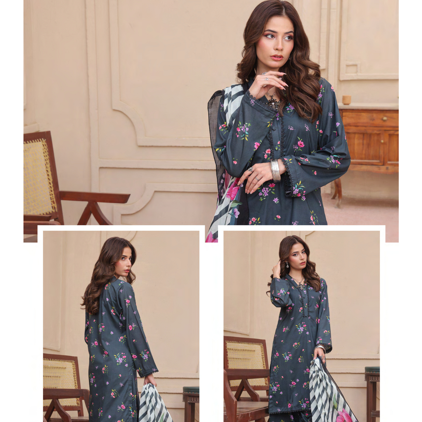 USN-14 Printed Lawn 3 Pc Dress | Ready to Wear | Saphron