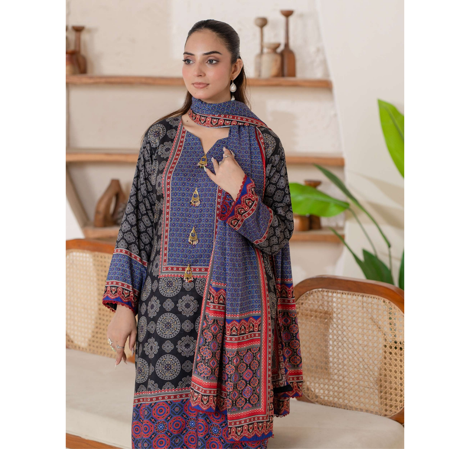 UA-106 Printed "Ajrak Style" Linen Collection by UMNAA