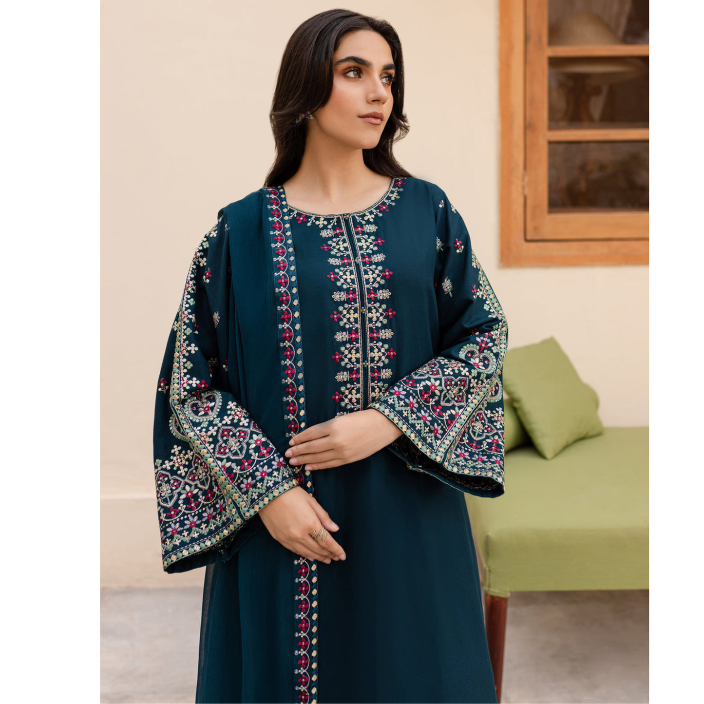 USP-02 Embroidered Chambray Katan 3 Pc Collection by Sha Posh
