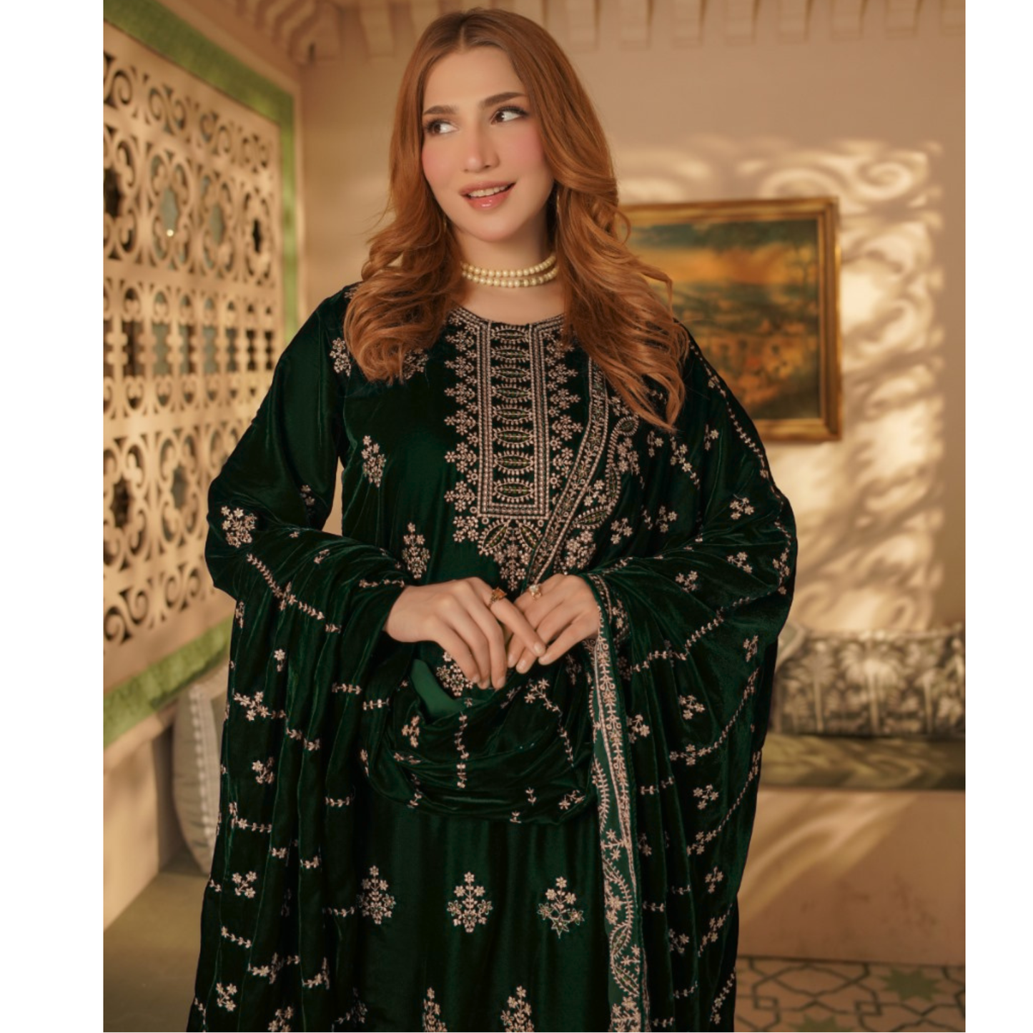 UA-127 Luxury Embroidered Velvet Collection Pakistani Festive Partywear Dress by Umnaa