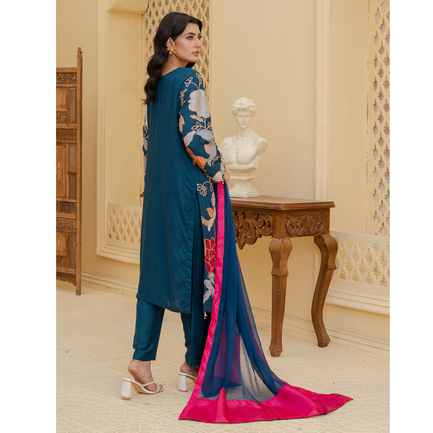 UA-128 3 Pc Embroidered Linen Collection Pakistani Dress Asian Clothes