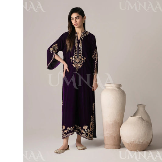 RA-30 Velvet Kaftan Dress Collection| Embroidered 1 Piece Festive Wear