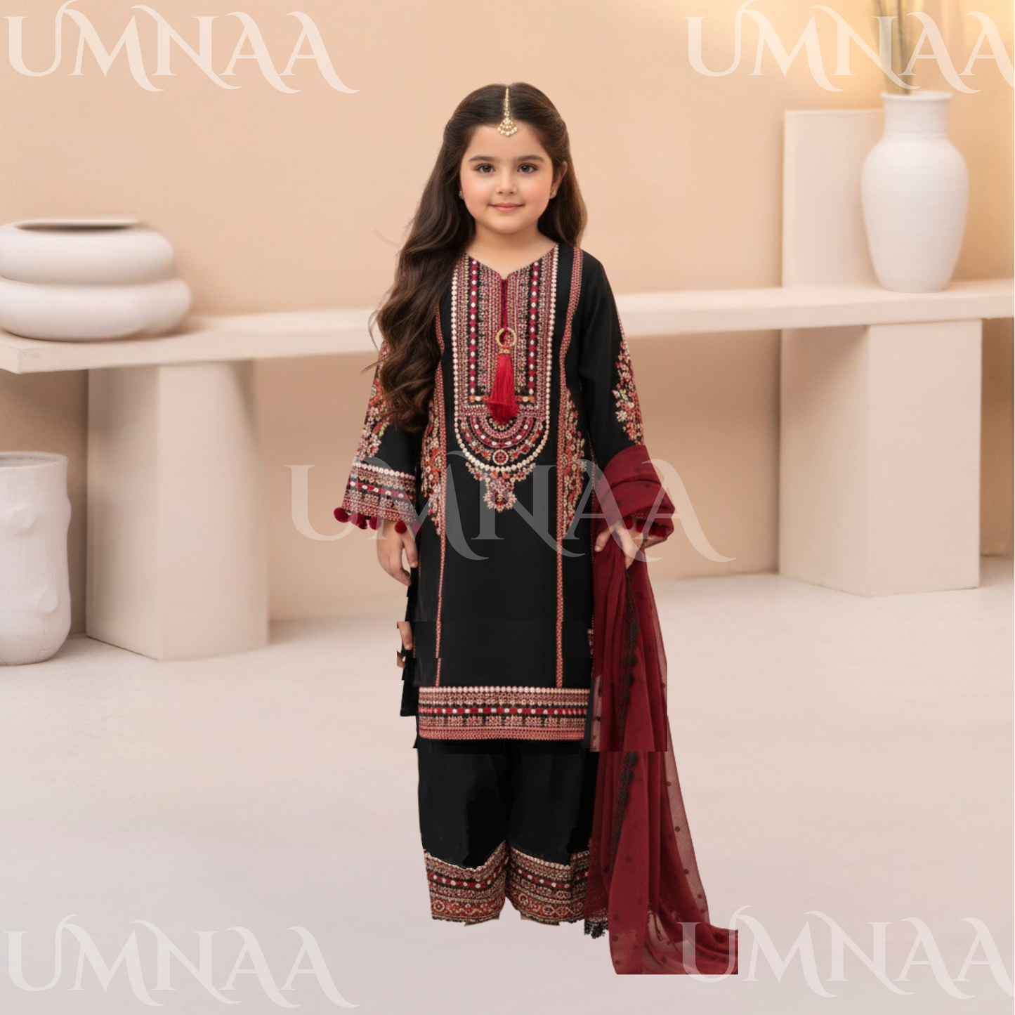 UA-174 Embroidered Slub Linen Mother Daughter Festive Collection by Umnaa