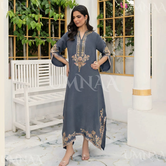 UA-188 Lava Silk Kaftan Dress Embroidered 1 Piece Festive Wear by Umnaa