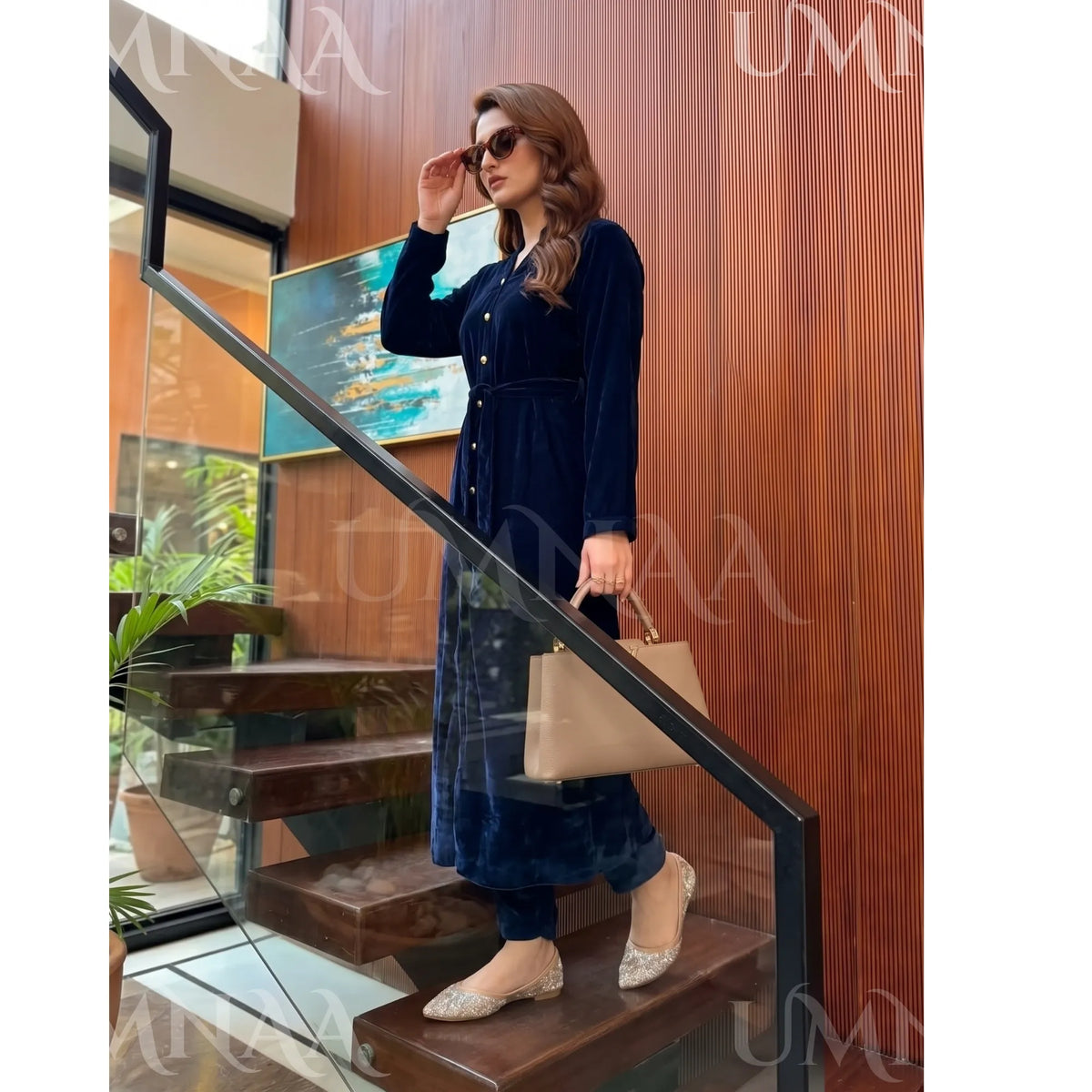 UA-301 Coat Style Velvet Co-Ords 2 Pc | Umnaa