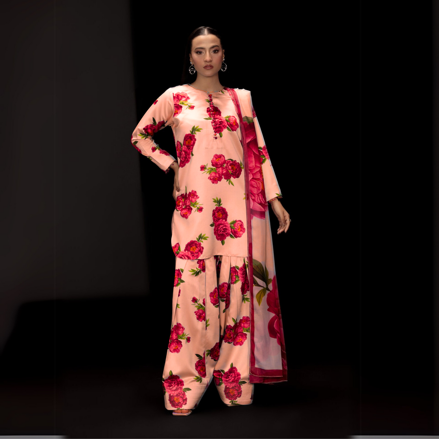 UA-82 Trendy Printed Silk Farshi Shalwar 3 Pc Ready to Wear Collection-Umnaa