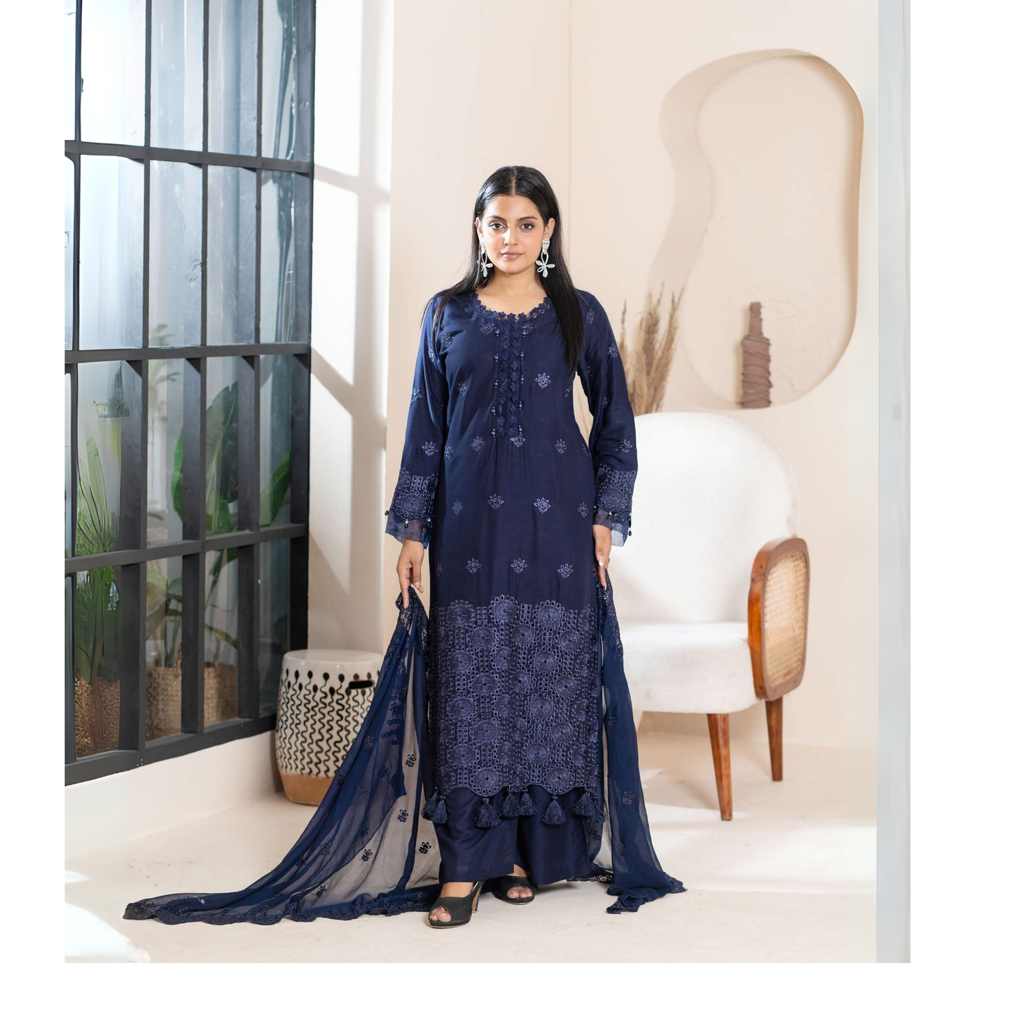UMRZ-51 "IMAGEKARI" Linen Chikankari 3 Pc Collection by Rangz