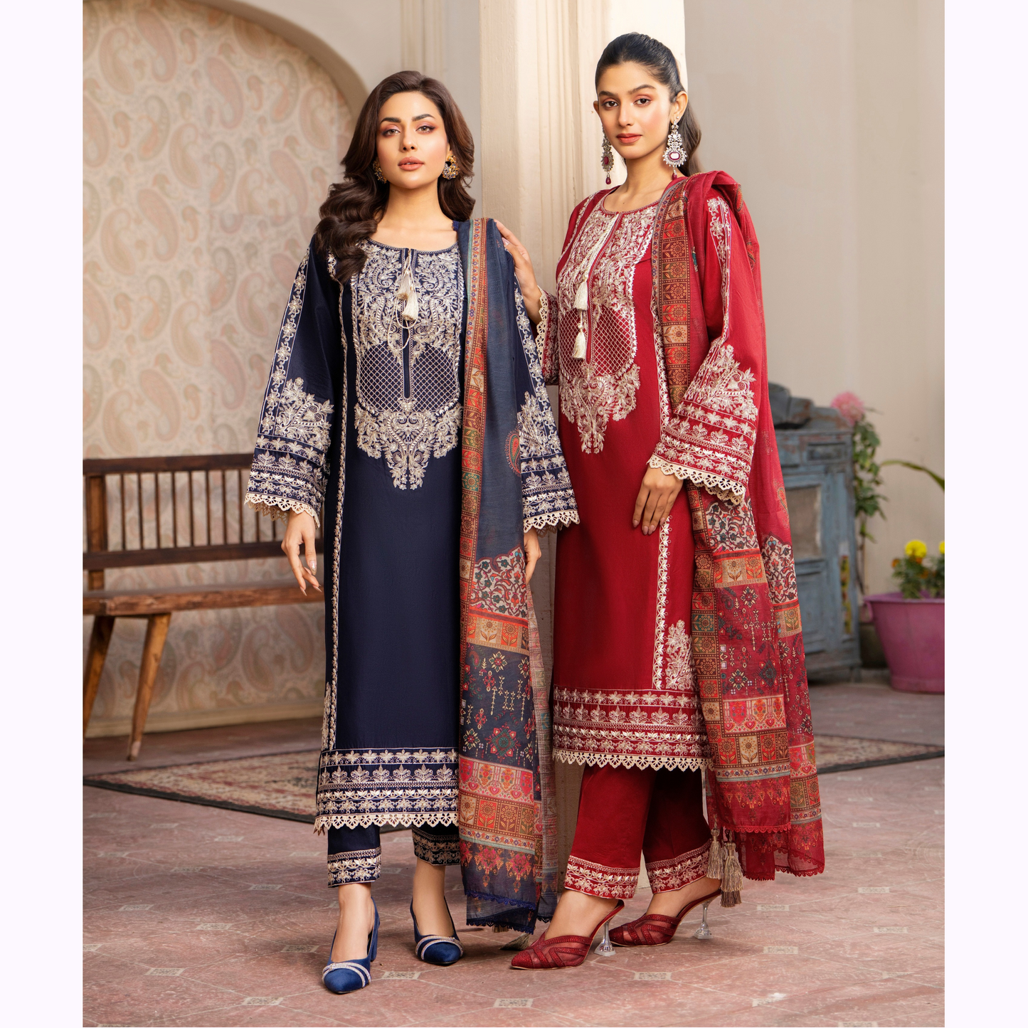 UKC-28 Embroidered Cambric Cotton Ready to Wear 3 Pc - Karma Collection