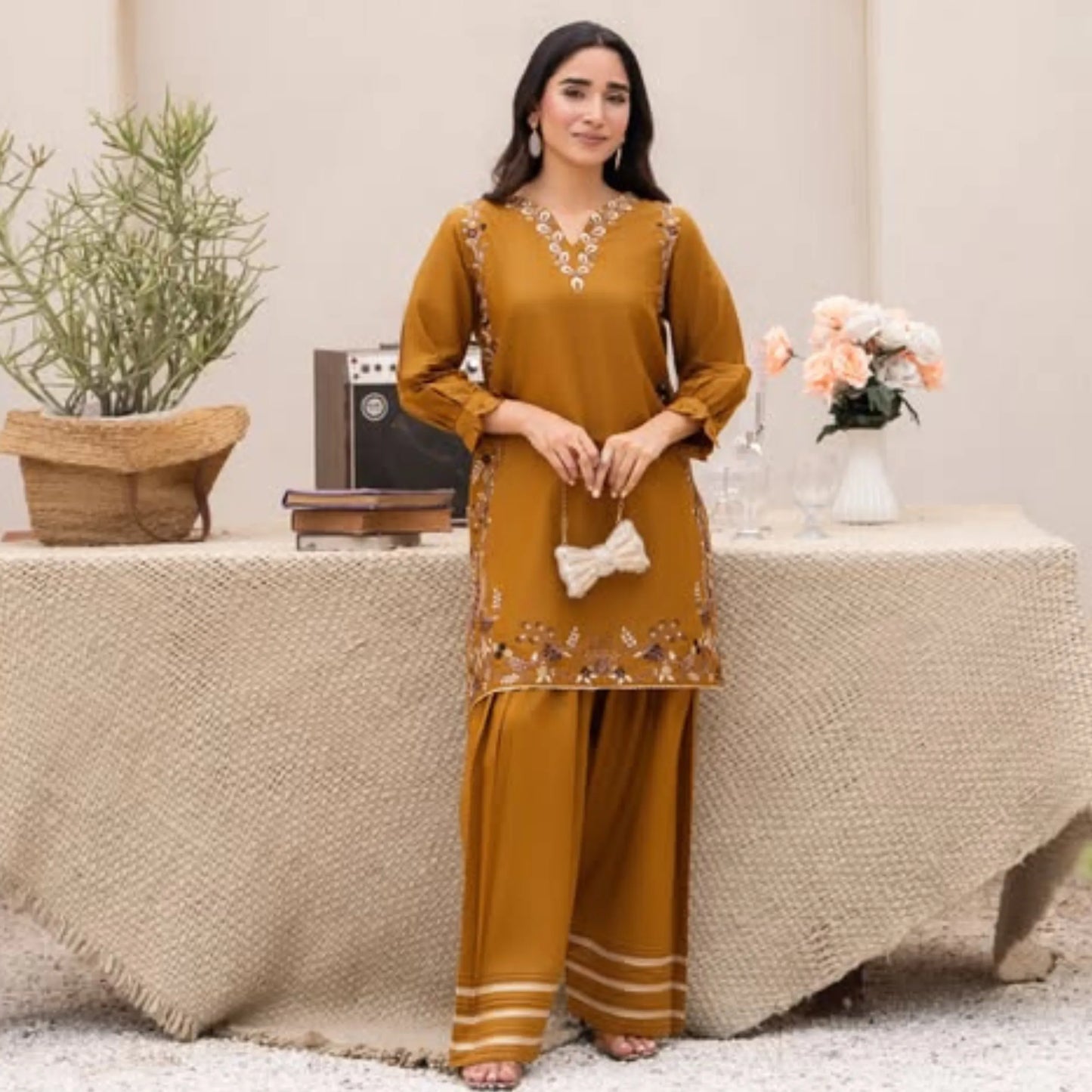 UA-273 Embroidered Cambric Cotton Co-Ord Set | Raniya.h