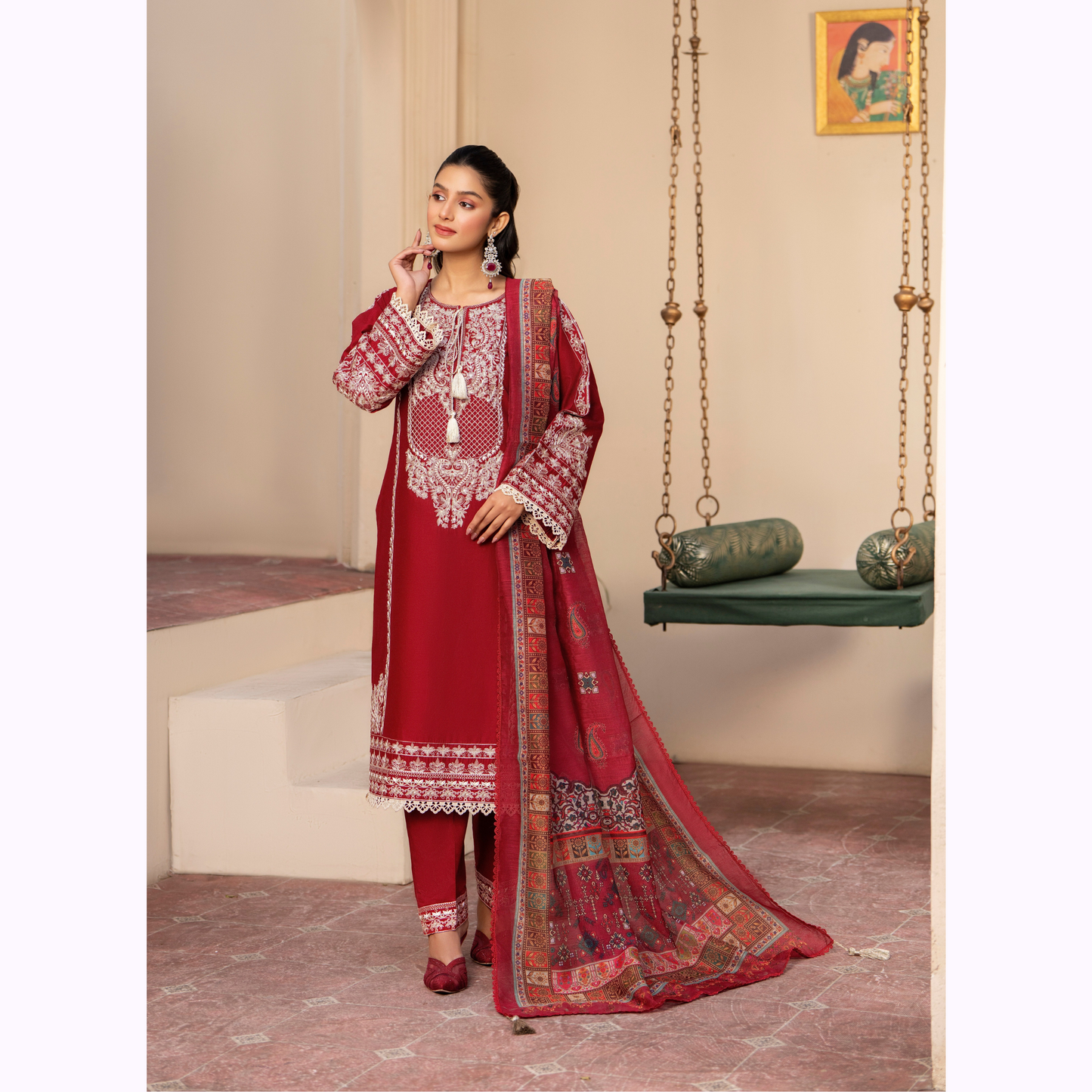UKC-28 Embroidered Cambric Cotton Ready to Wear 3 Pc - Karma Collection