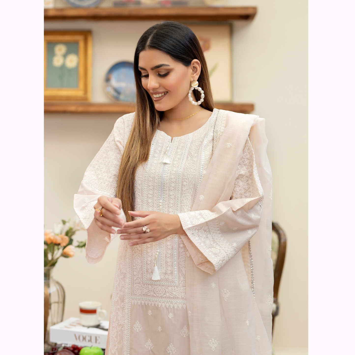 KC-1457 Embroidered Chikenkari Cotton Collection Ready to Wear 3 Pc - Karma Collection