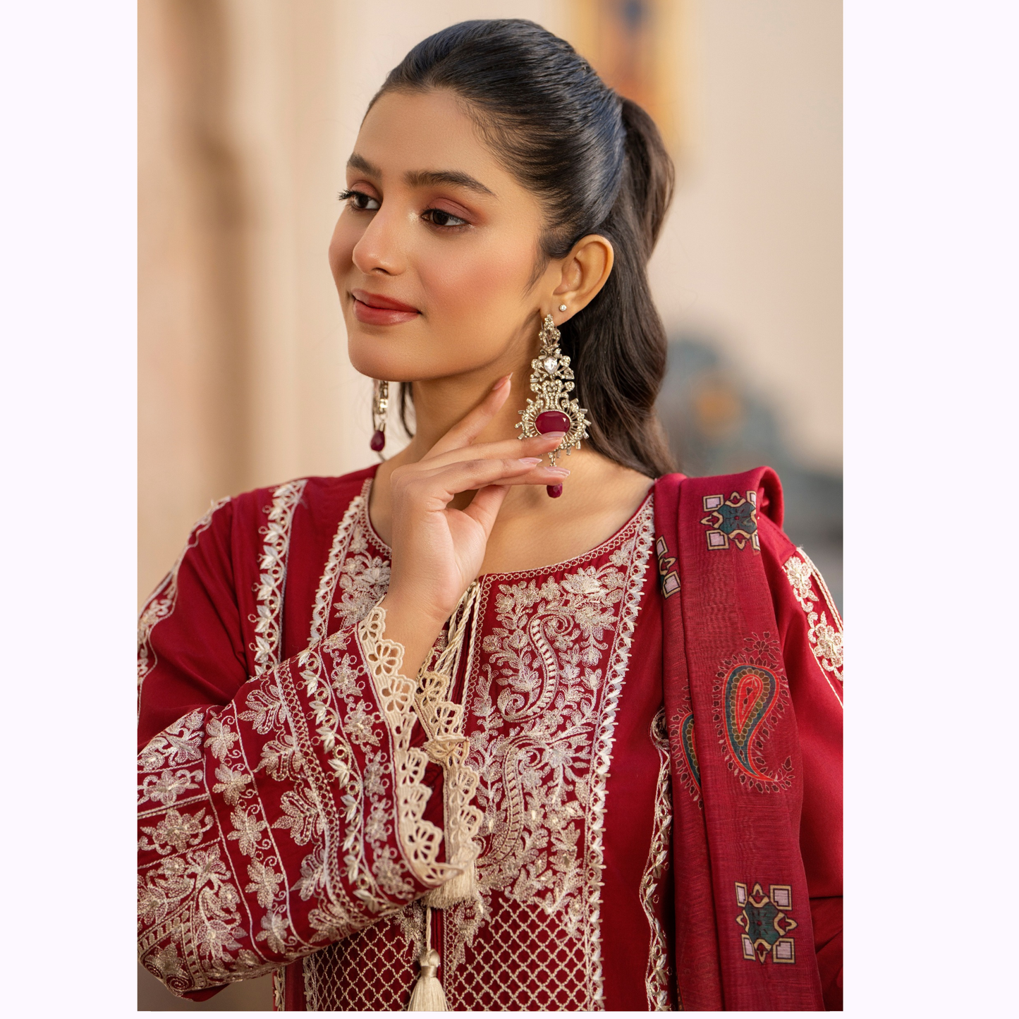UKC-28 Embroidered Cambric Cotton Ready to Wear 3 Pc - Karma Collection