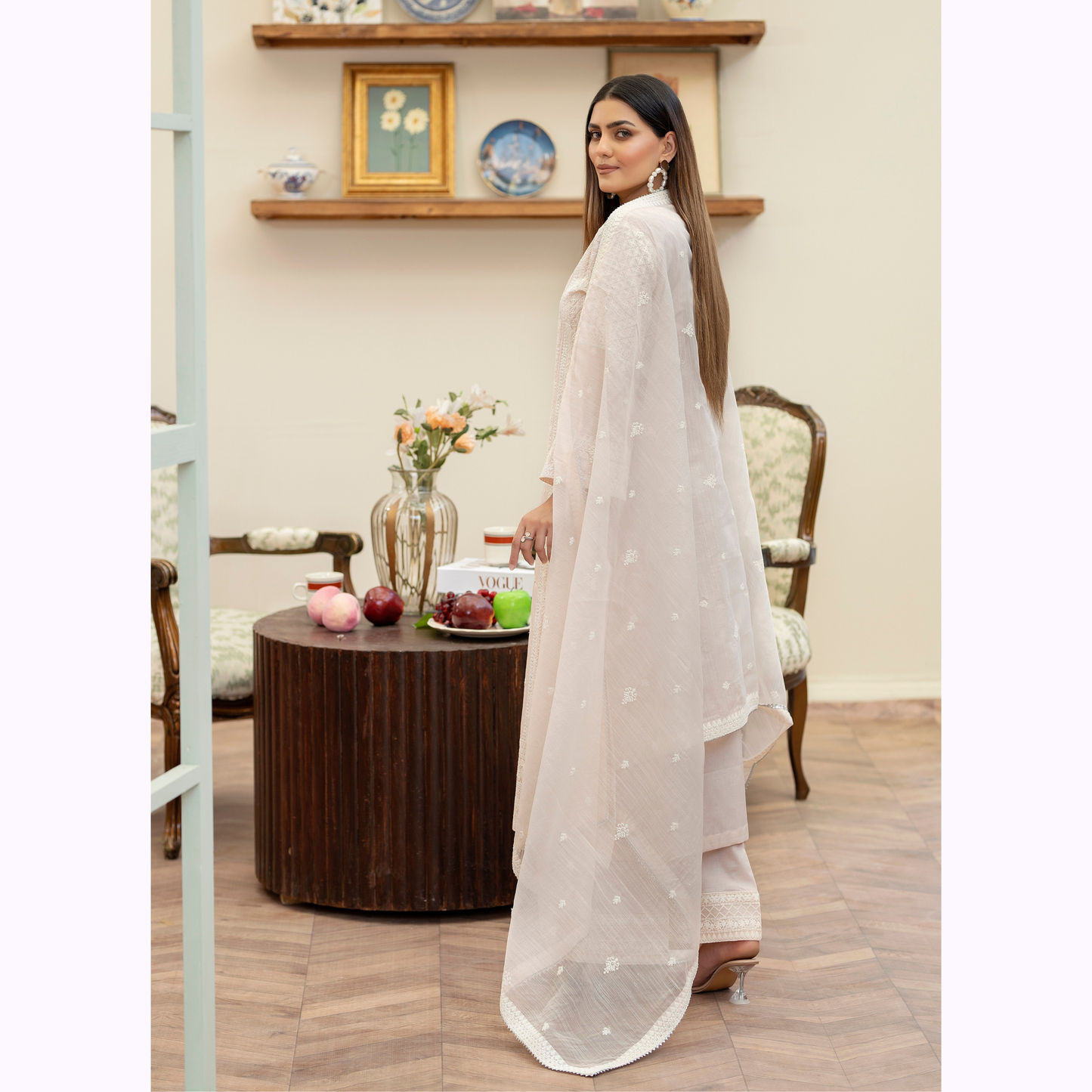 KC-1457 Embroidered Chikenkari Cotton Collection Ready to Wear 3 Pc - Karma Collection