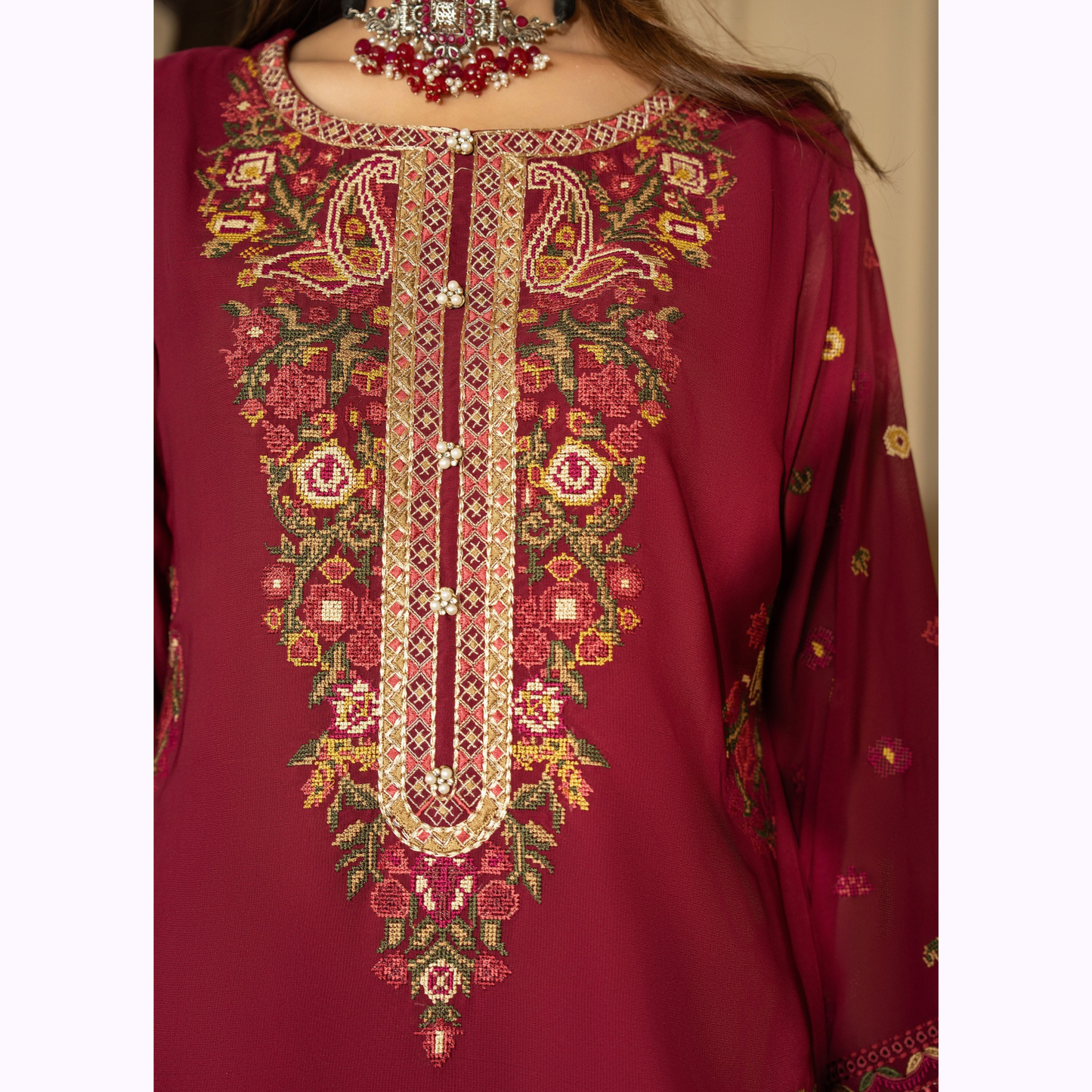 F-467 Embroidered Georgette Chiffon Collection by karma Collection
