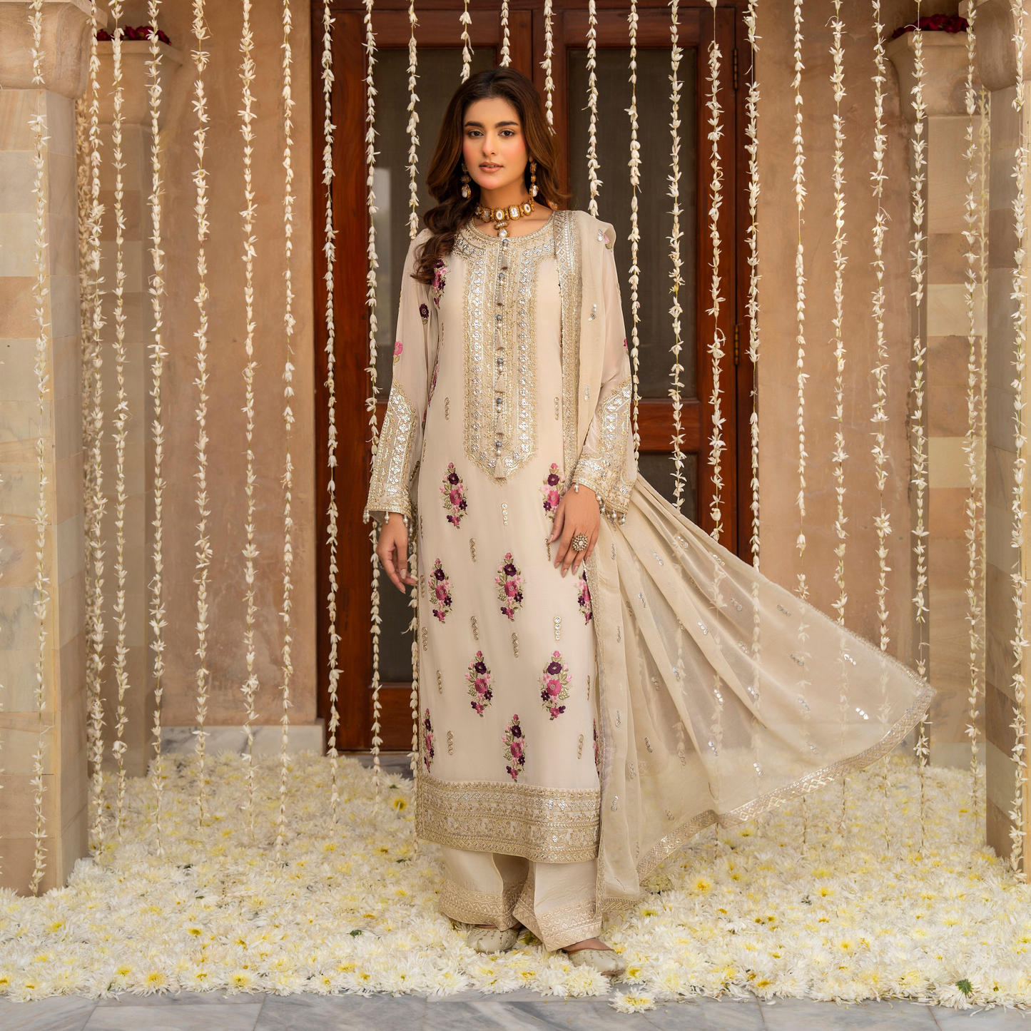 F-496 "Hayat" Embroidered Georgette Chiffon 3 Pc by Karma Collection