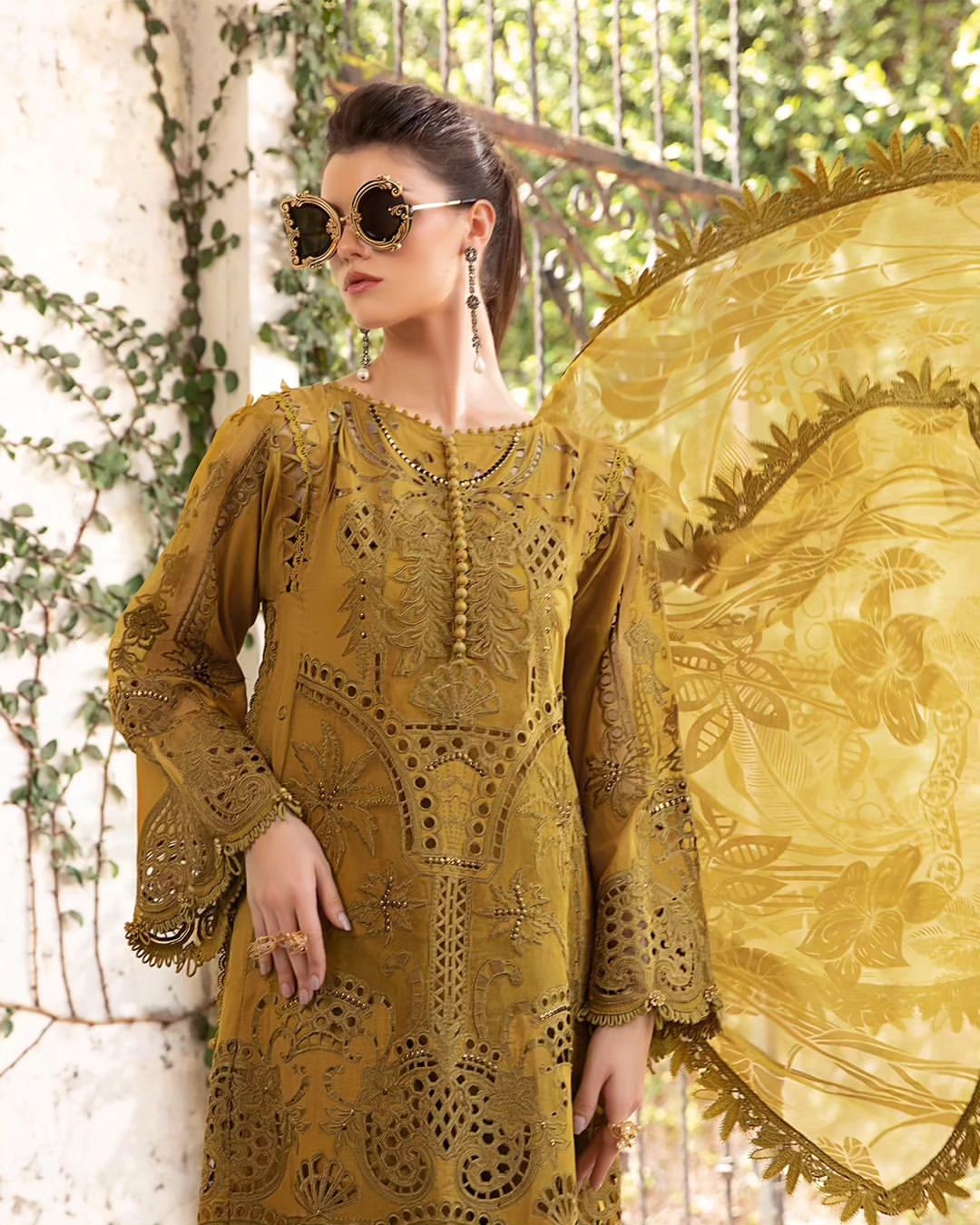 (Mustard) Embroidered Luxury Lawn - Main Image