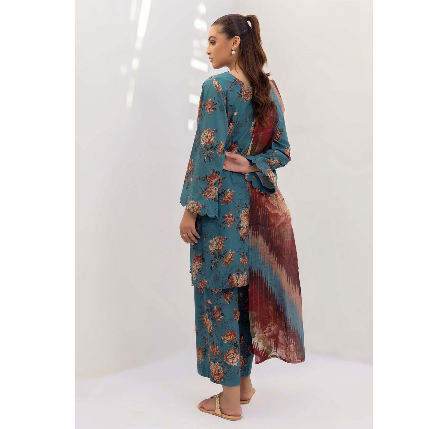 Smalt Blue 3 Pc Printed Khaddar Ready to Wear Dress - Adan's libas