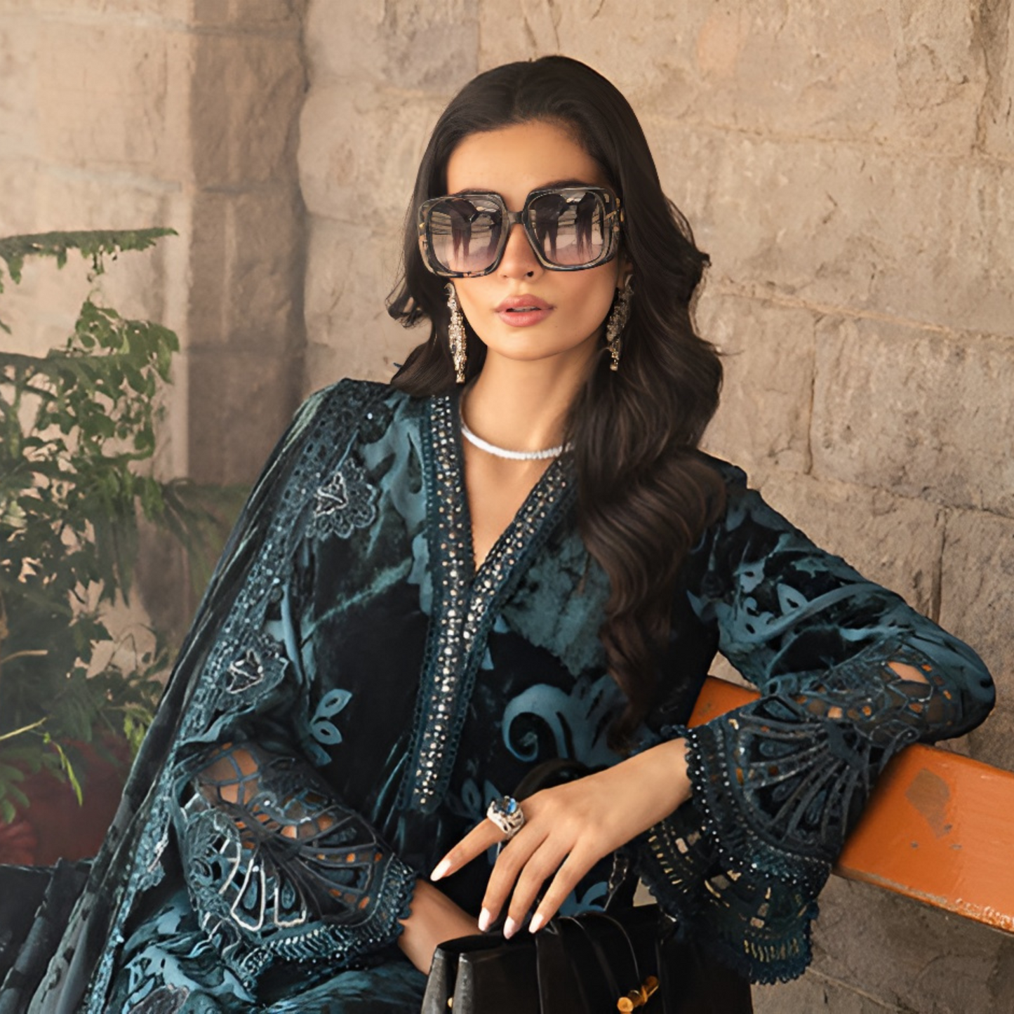 (Teal Blue) Embroidered Luxury Velvet & Palachi | 3 Pc | Winter Collection | MARIA.B