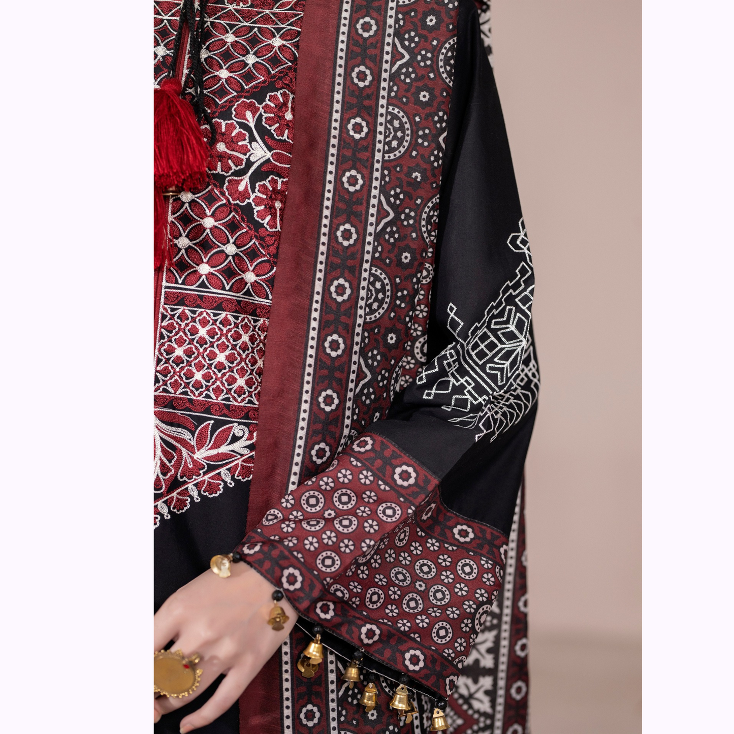 UKC-29 Embroidered Cambric Cotton dress with Ajrak Style Dupatta Ready to Wear 3 Pc - Karma Collection