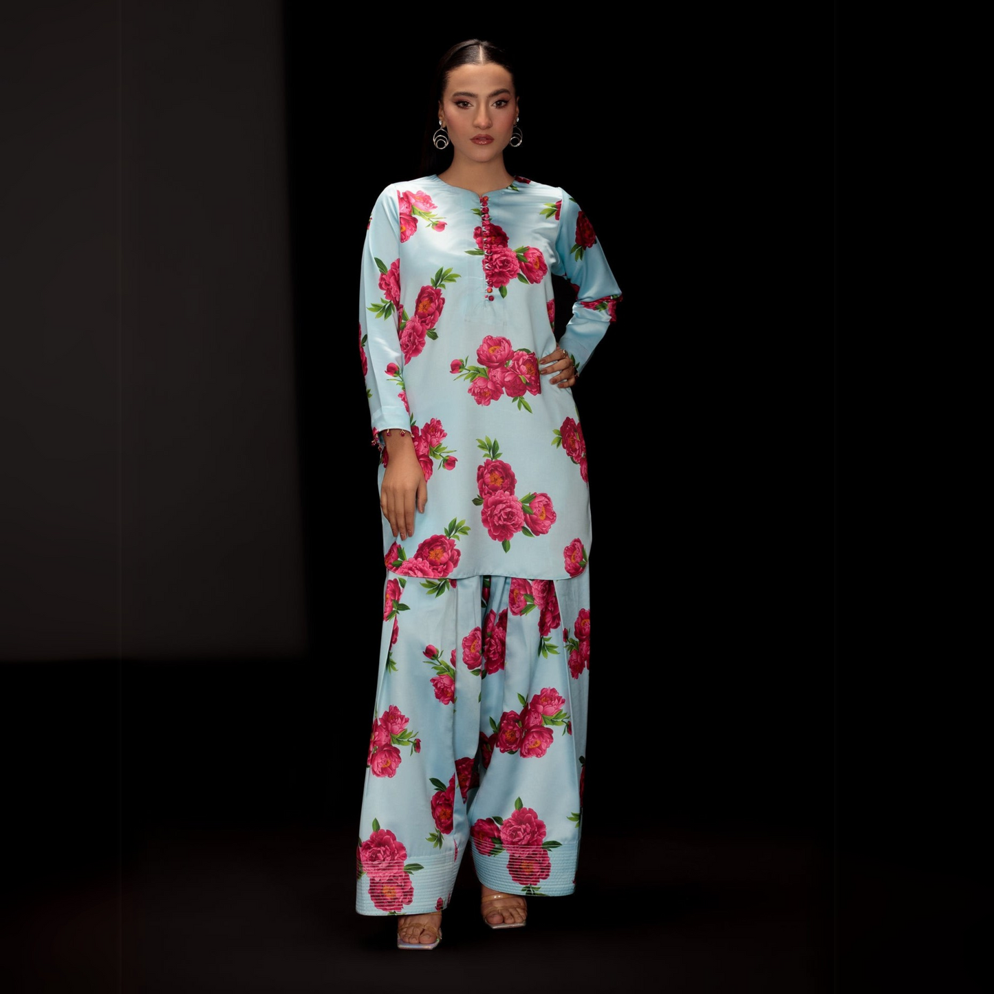 UA-82 Trendy Printed Silk Farshi Shalwar 3 Pc Ready to Wear Collection-Umnaa
