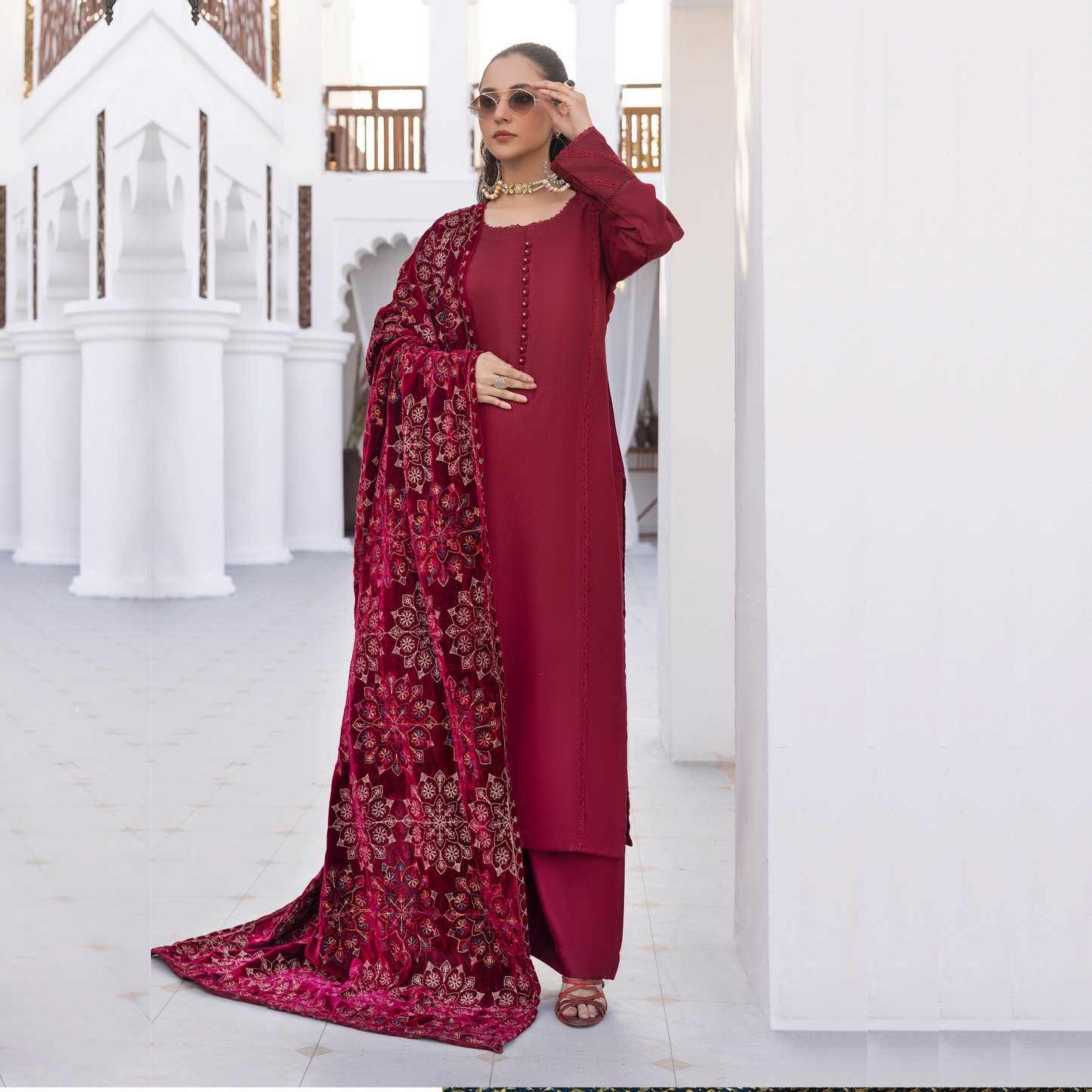 Dhanak Dress Heavily Embroidered Velvet Shawl 3 Pc Ready-to-wear by SIMRANS