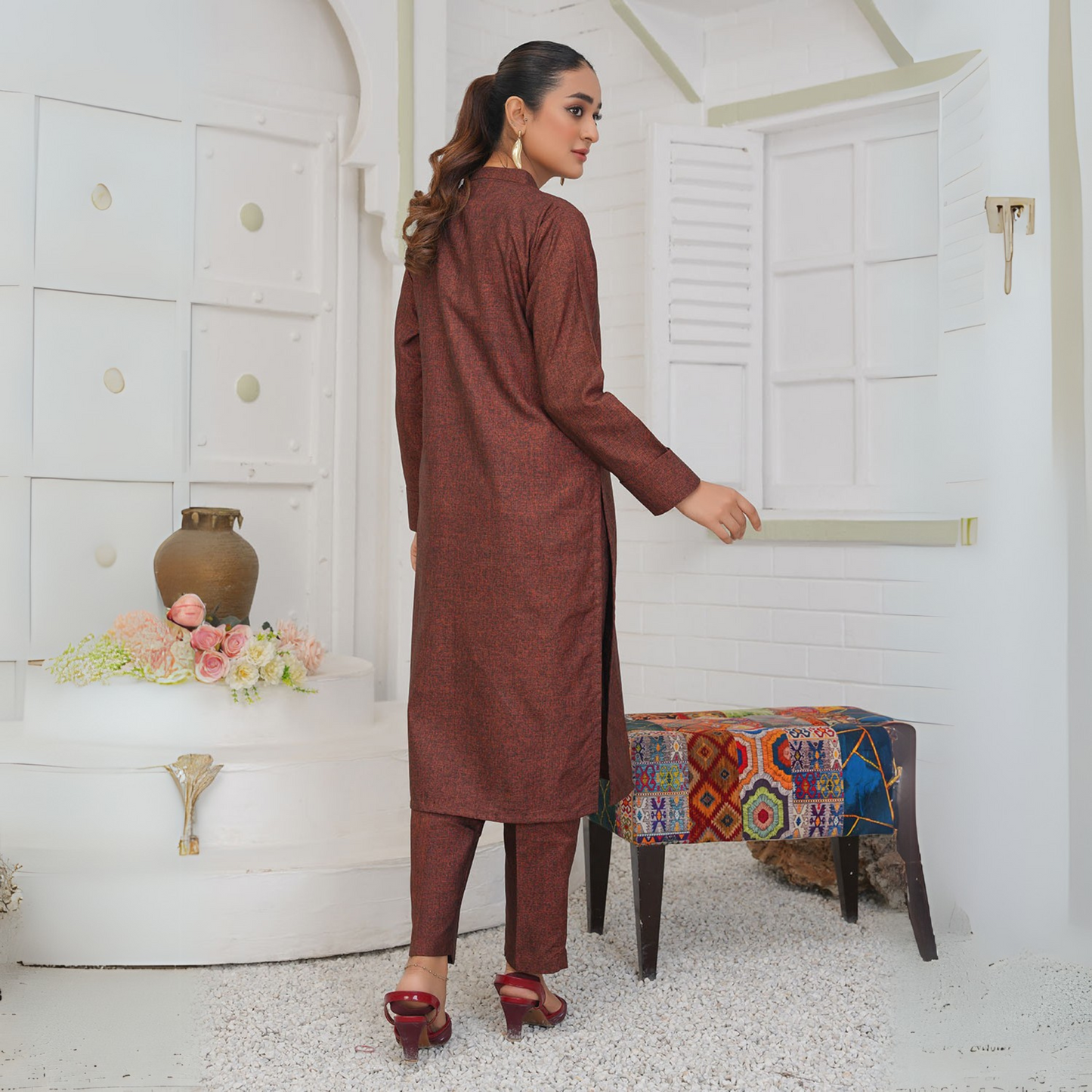 UA-31 2 Plain Boski Linen Pakistani Co-Ords Set | Ready to Wear | UMNAA