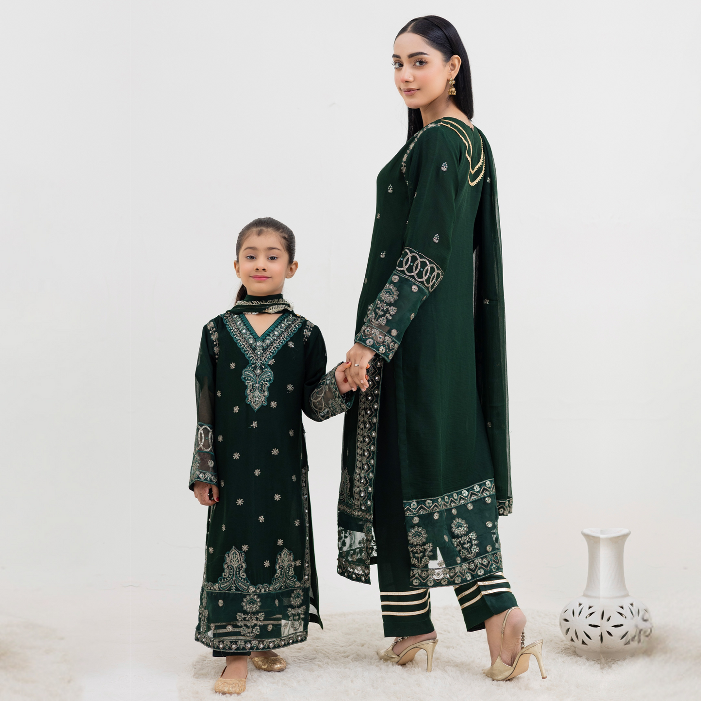 UMRZ-41 3 Pc Luxury mother daughter Embroidered Chiffon Collection-Rangz
