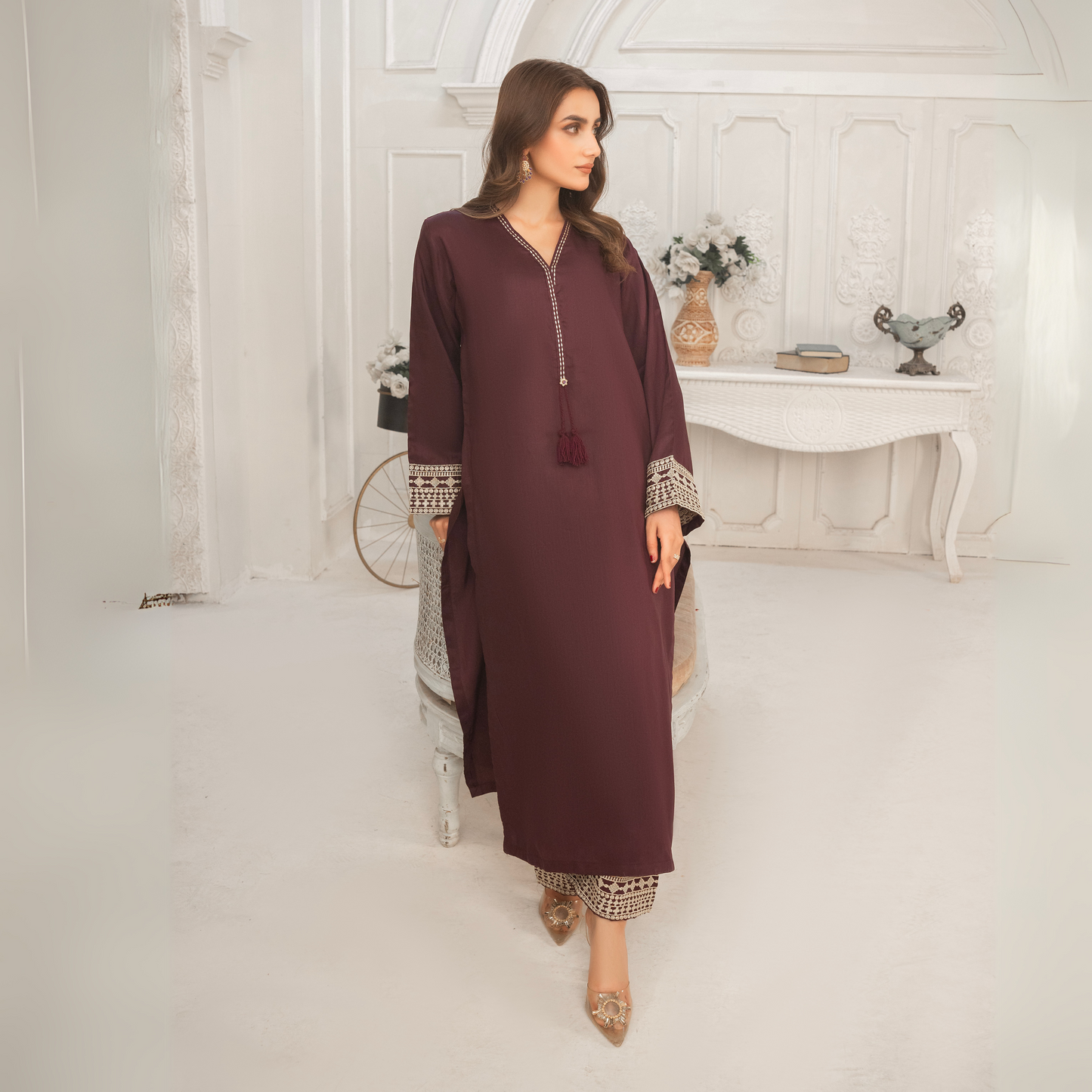UA-50 Embroidered Viscose Linen 2 Pc Pakistani Co Ord Set Dress | Ready to wear | UMNAA