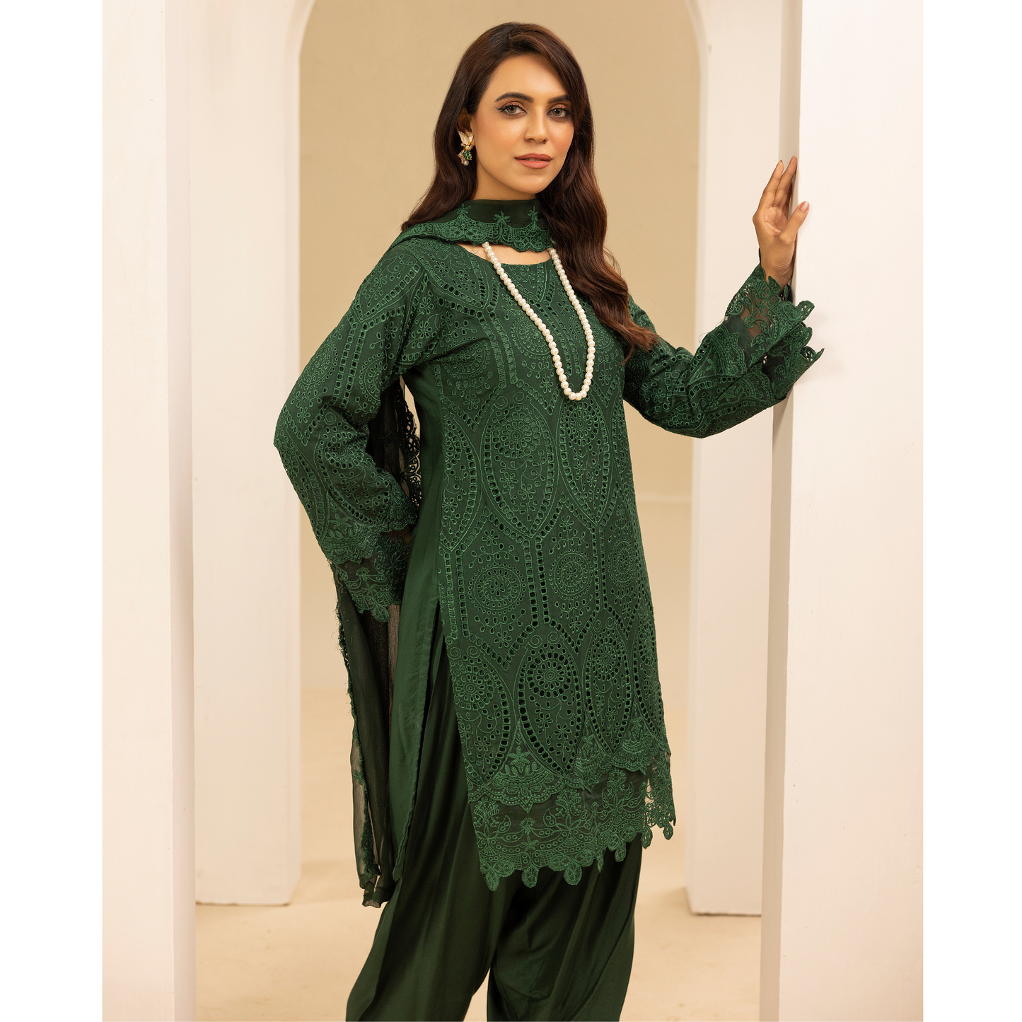 UMS-18 Embroidered Linen Chikenkari 3 Pc Pakistani Dress | Ready to wear | Simrans
