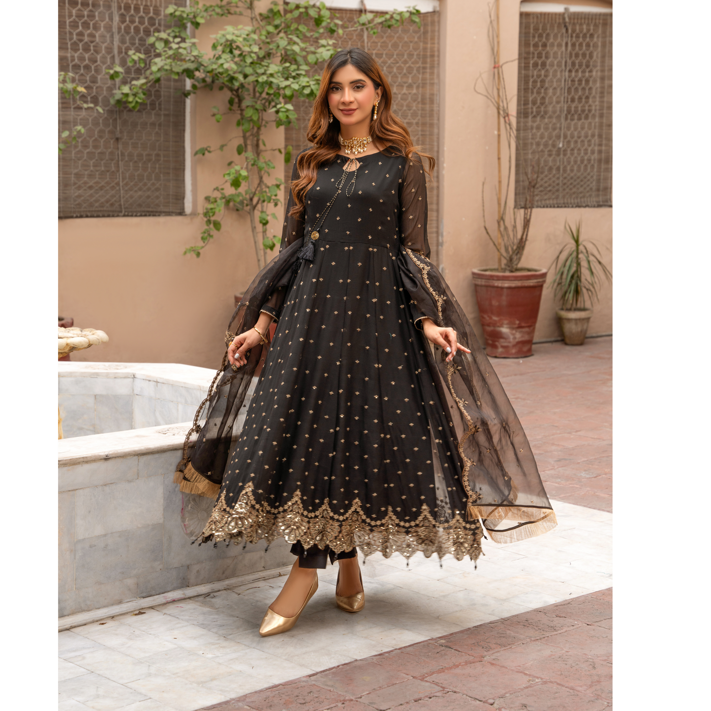 U-72 3 Pc Embroidered Chiffon long frock collection-UMNAA