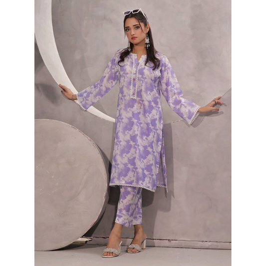 2 Pc Ready to wear Printed Lawn Co-Ords Dress - Saphron