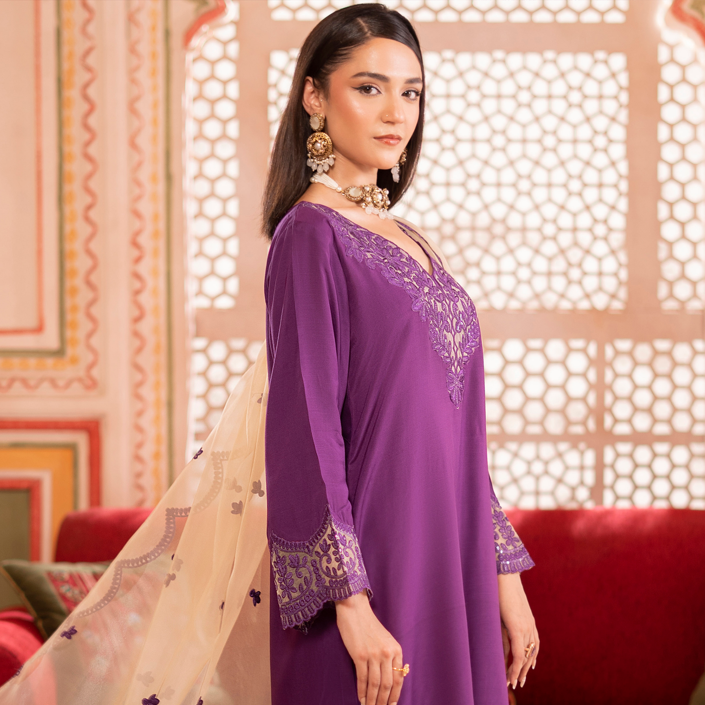 RA-19 Luxury Raw Silk Embroidered Farshi Shalwar Collection |Ready to Wear | Raniya.h