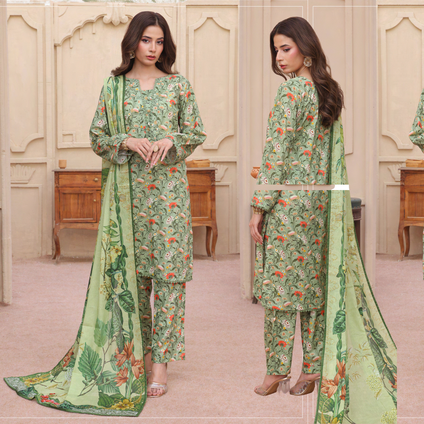 USN-14 Printed Lawn 3 Pc Dress | Ready to Wear | Saphron