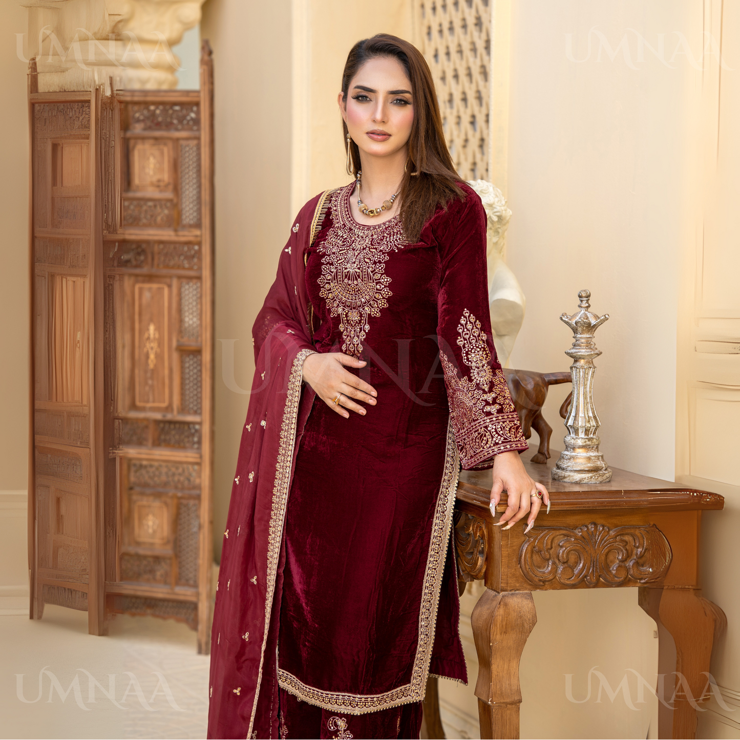 UA-112 Luxury Embroidered Velvet Ready to Wear Winter Collection by Umnaa