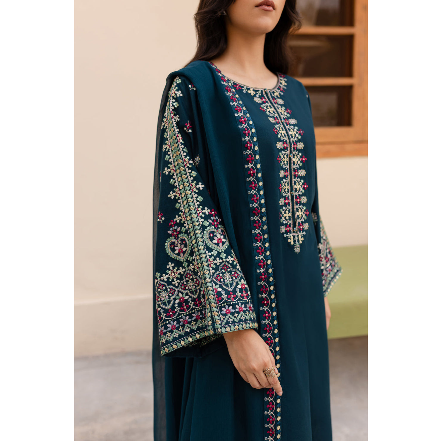 USP-02 Embroidered Chambray Katan 3 Pc Collection by Sha Posh