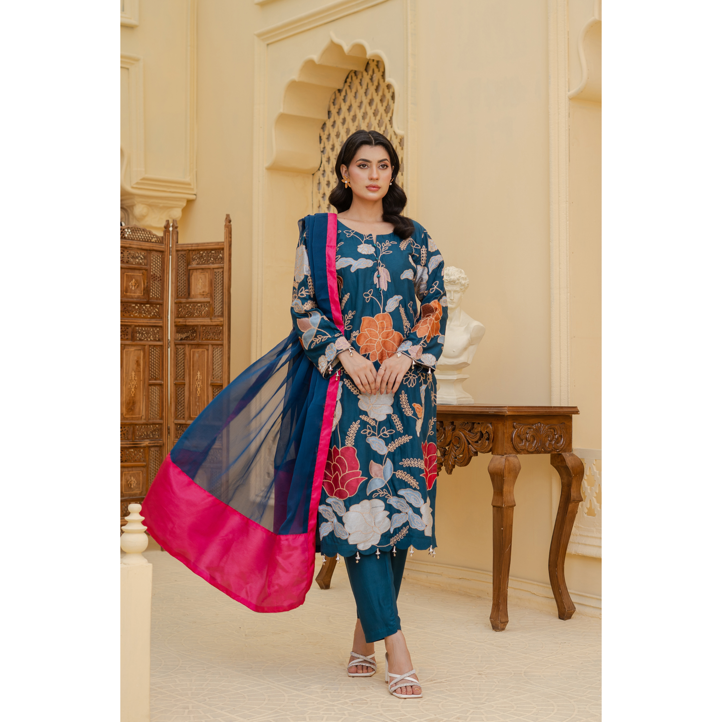 UA-128 3 Pc Embroidered Linen Collection Pakistani Dress Asian Clothes