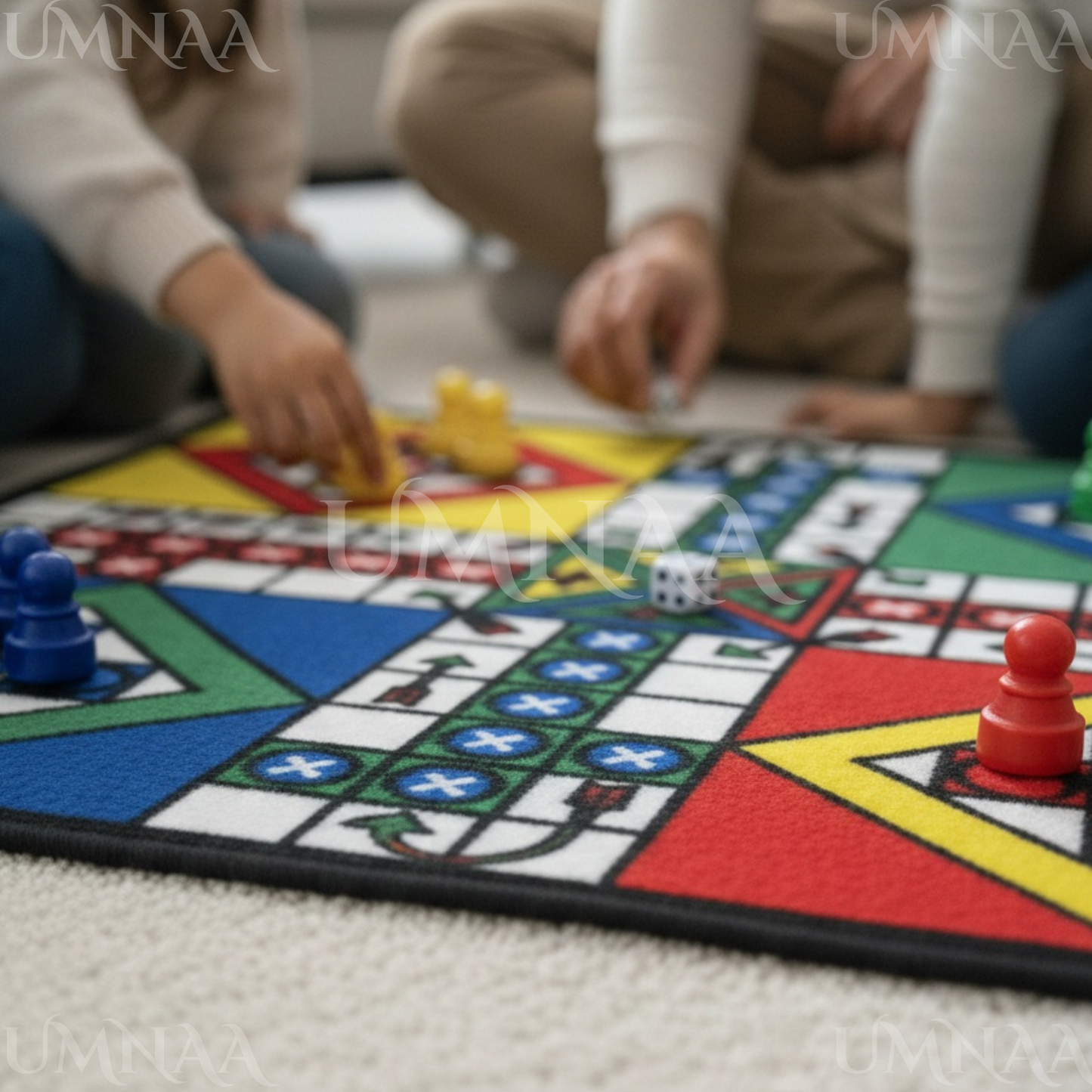 Ludo Carpet Mat – Soft Foldable Ludo Game Rug with 2 Dice & Full Token Set | Large Floor Ludo Board