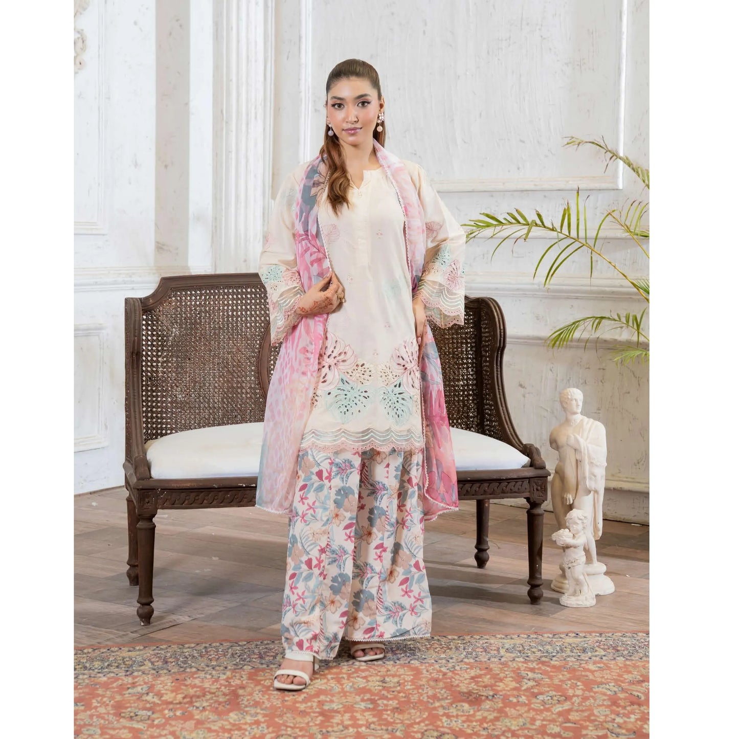 UMRZ-61 "Riwayat" by Rangz Embroidered Cotton with poly Lawn Sharara Festive collection| Ready to Wear Pakistani Asian clothes