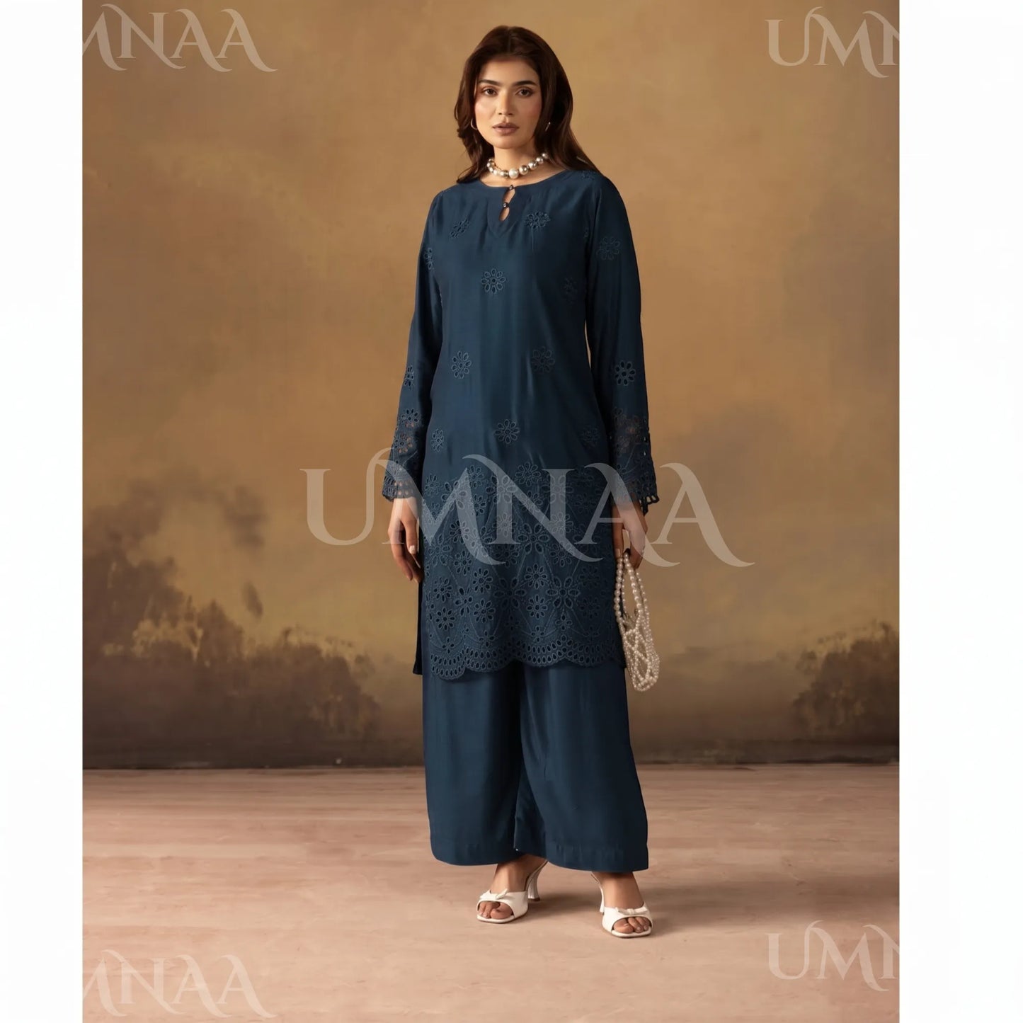 UMS-50 "Luxkari" Linen Chikenkari Co-Ords 2 pc Set by Umnaa