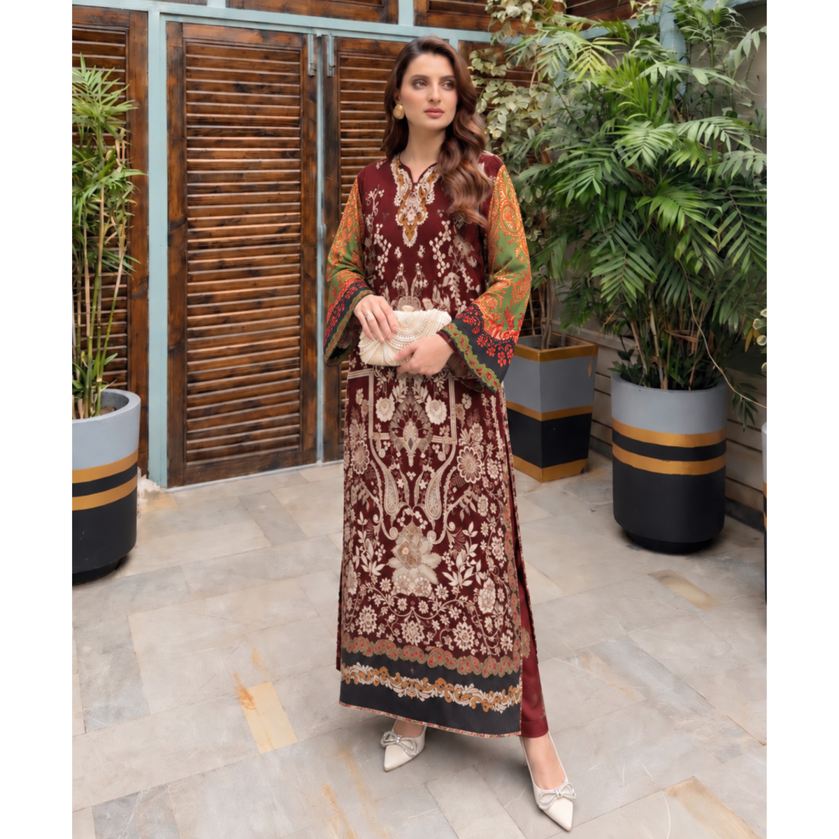 UA-302 Printed Shamooz Silk Kaftan Style Co-Ord | Umnaa