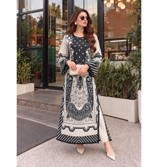 UA-319 Printed Shamooz Silk Kaftan Co-Ords 2 Pc | Umnaa