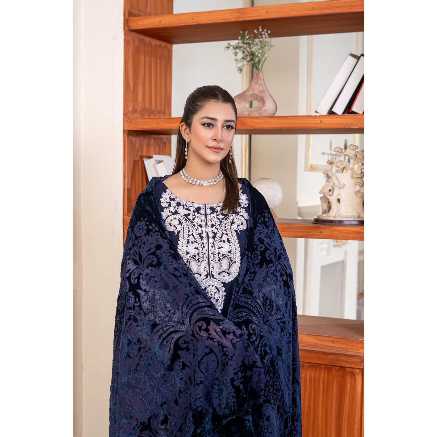 UA-130 Winter Linen dress with Velvet Shawl Collection by Umnaa